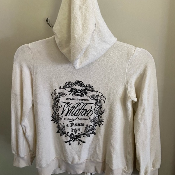 NWOT Wildfox Ivory Zip Full Hoodie Crest Logo BBJ jersey fabric casual size 10 - Picture 1 of 4